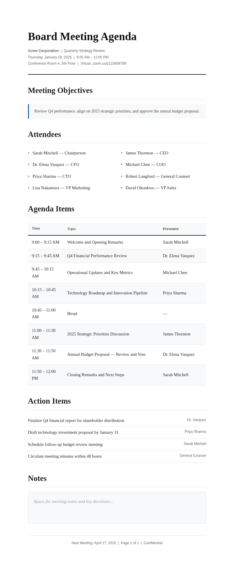 Classic professional agenda